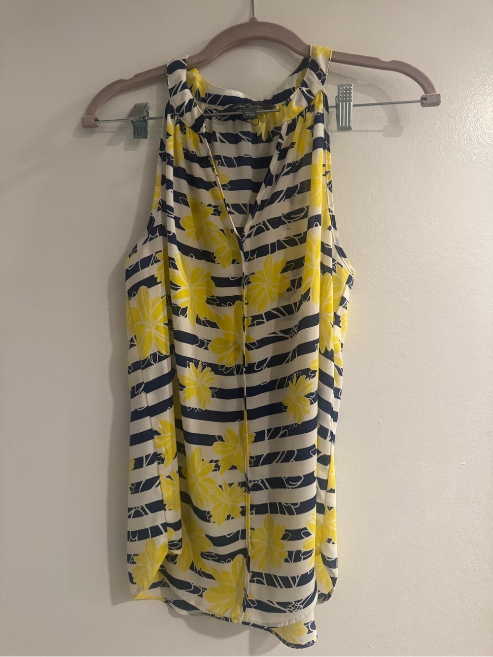 Market & Spruce Navy Stripe Halter Tank with Yellow Floral Print size small